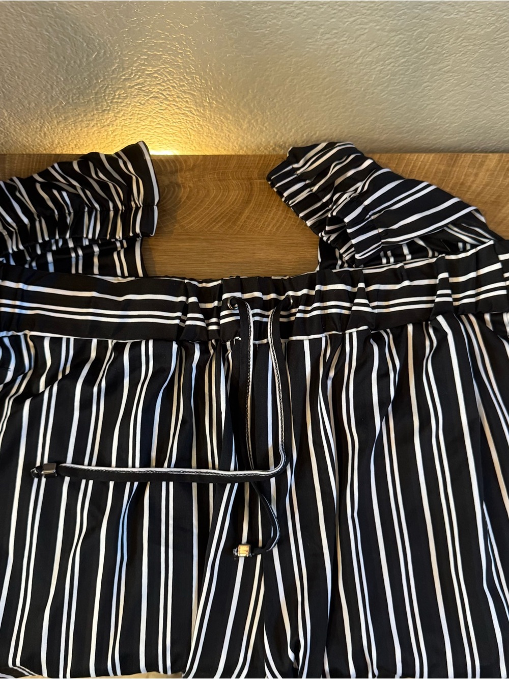 Robert Louis Black & White Striped Off-Shoulder Jumpsuit